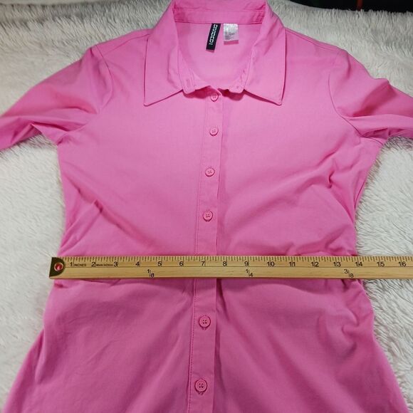 H&M Divide Pink BodyCon Shirt Dress Barbiecore, Feminine. Woman's Small......... - Picture 9 of 11